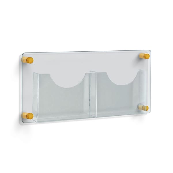 Two-Pocket Letter Wall Mount Brochure Holder with Gold Stand Off Caps